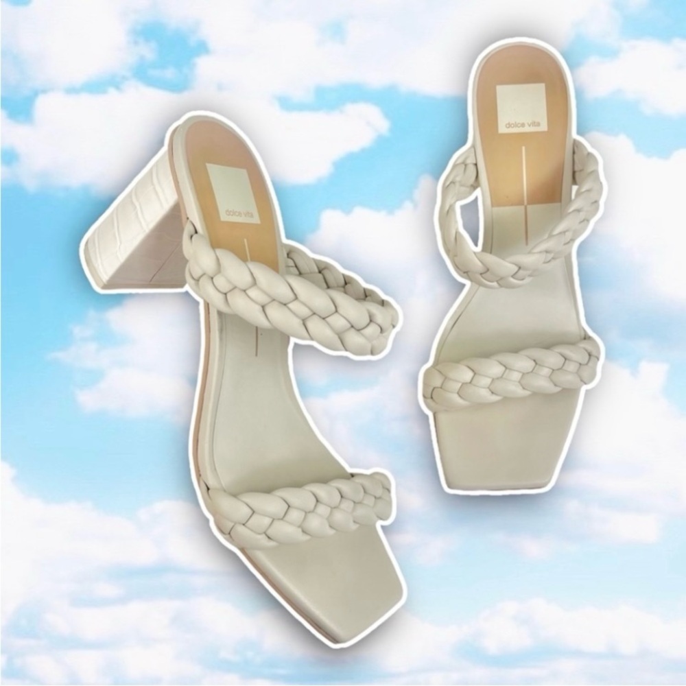 DOLCE VITA Paily Braided Square Toe  Reptile Block Heel Mules Neutral Y2k 90s